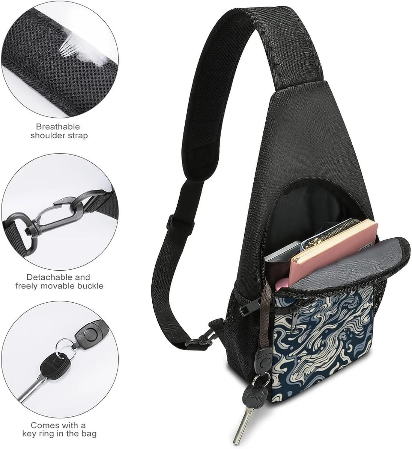 Sling Backpack for Women Men Crossbody Chest Bag Travel Complex Background Daypack Shoulder Bag for Hiking