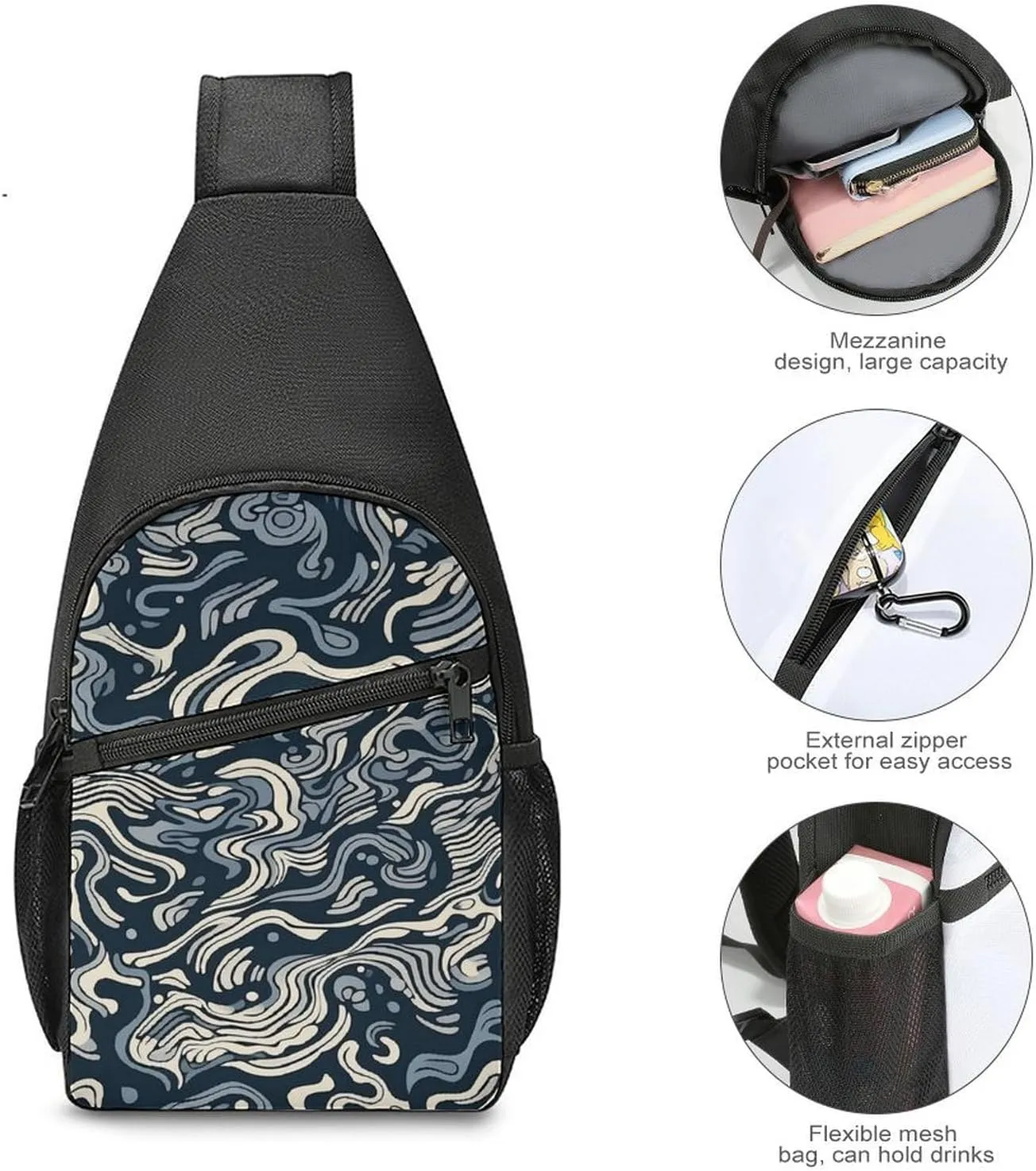 Sling Backpack for Women Men Crossbody Chest Bag Travel Complex Background Daypack Shoulder Bag for Hiking