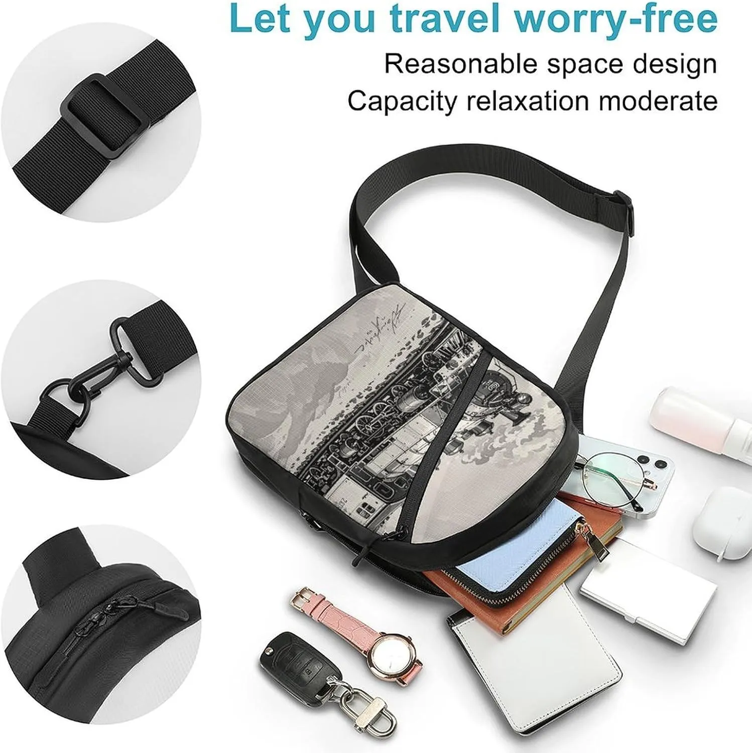 Sling Bag for Women Men Daypack Country Railway Train Chest Bag Crossbody Backpack for Hiking Travel
