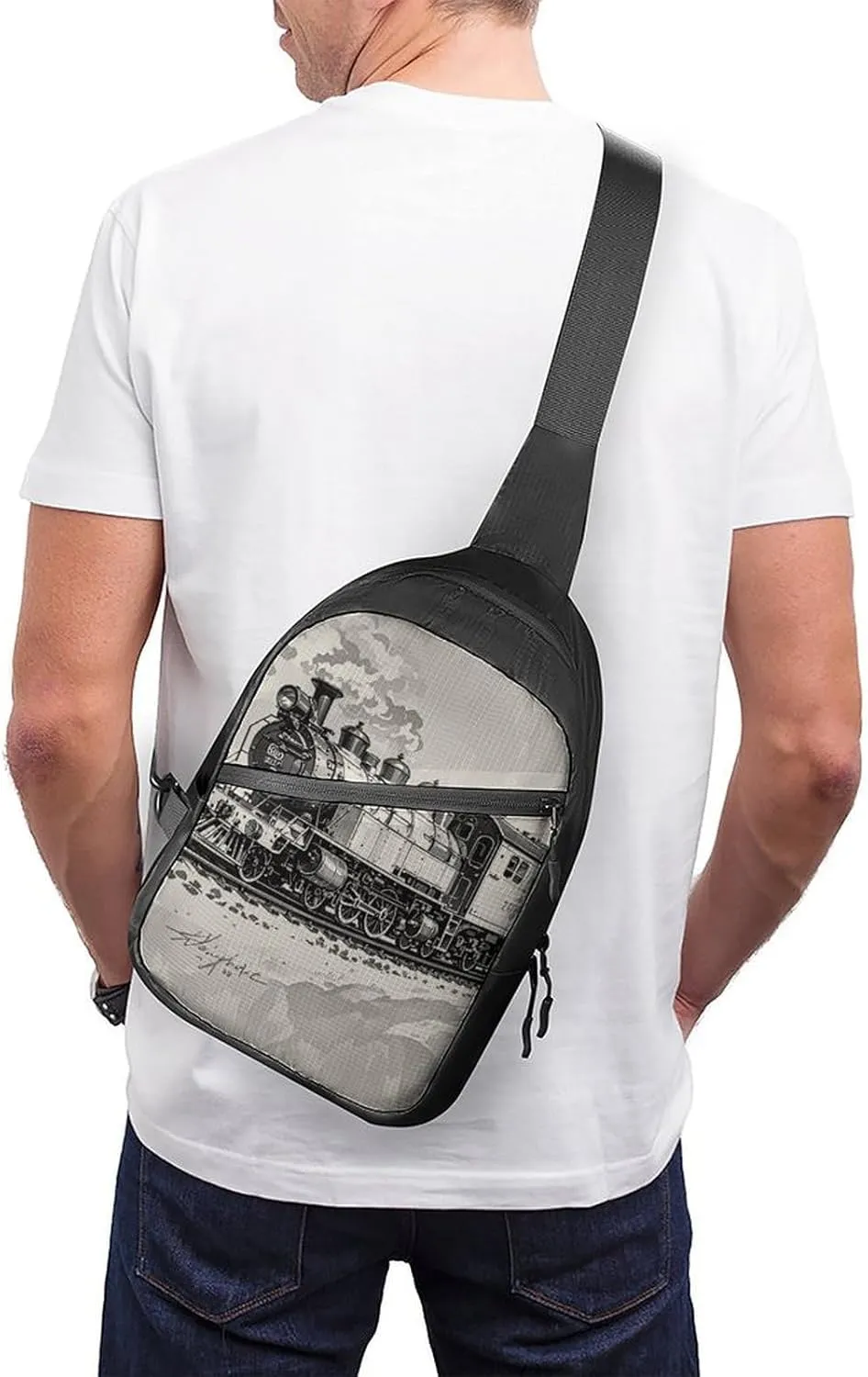 Sling Bag for Women Men Daypack Country Railway Train Chest Bag Crossbody Backpack for Hiking Travel