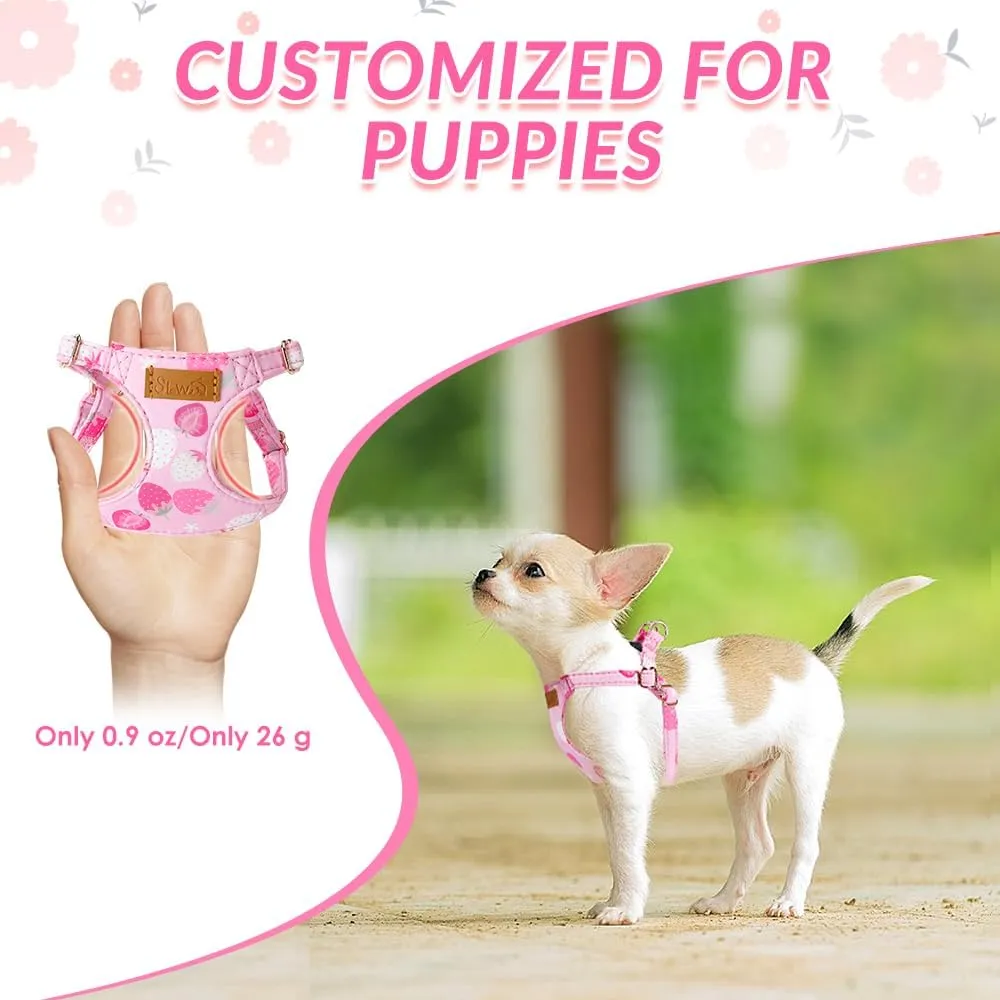 SlowTon No Pull Dog Harness with Leash - Soft Lightweight Floral Pattern Puppy Harness, Adjustable Pet Harness for Small Medium Dogs (Strawberry XS)