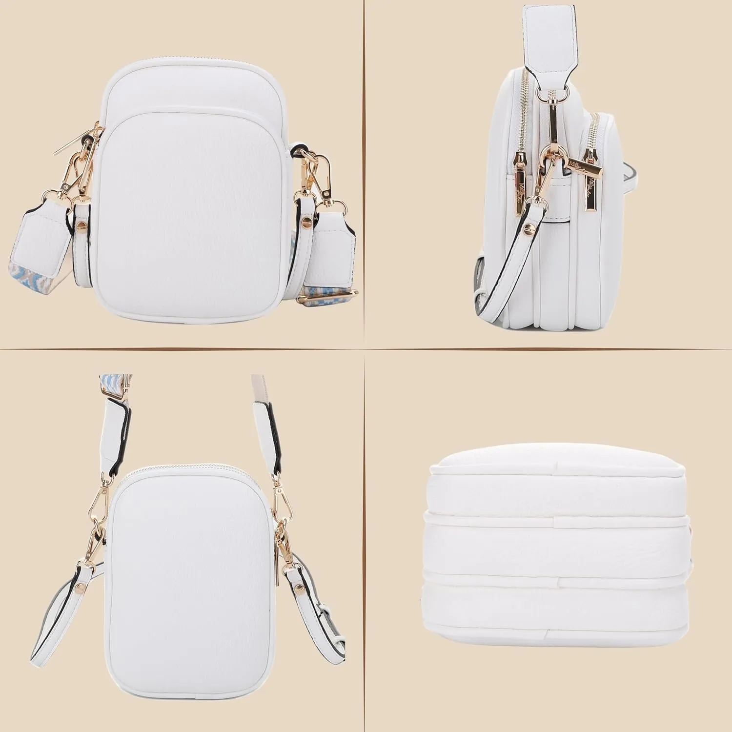 Small Crossbody Bag for Women, Triple Compartment Shoulder Bag with Double Strap