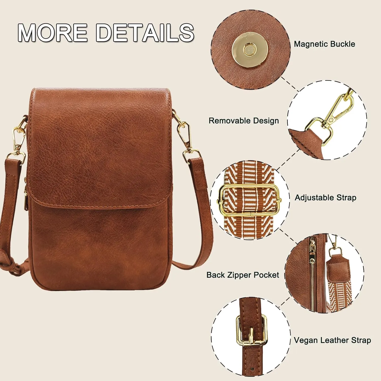 Small Crossbody Purse for Women Trendy Vegan Leather Cell Phone Bags with Card Slots & Adjustable Straps