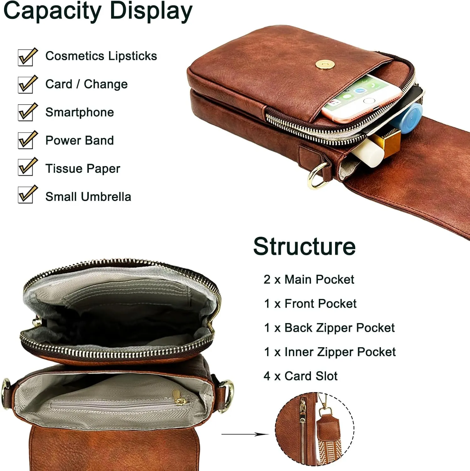 Small Crossbody Purse for Women Trendy Vegan Leather Cell Phone Bags with Card Slots & Adjustable Straps