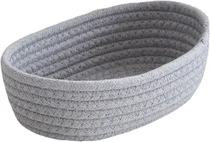 Small Woven Rope Storage Basket with Handles Spring Mini Oval Decorative Hampers for Empty Chest Box 3 Sizes(Gray 12''L x 4"W x 7''H) Clearence