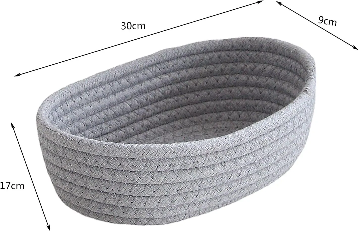 Small Woven Rope Storage Basket with Handles Spring Mini Oval Decorative Hampers for Empty Chest Box 3 Sizes(Gray 12''L x 4"W x 7''H) Clearence