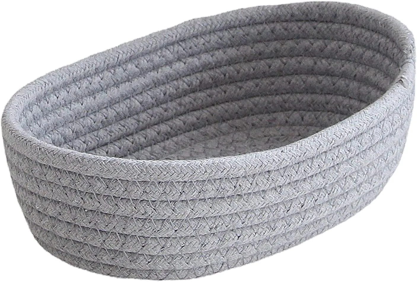 Small Woven Rope Storage Basket with Handles Spring Mini Oval Decorative Hampers for Empty Chest Box 3 Sizes(Gray 12''L x 4"W x 7''H) Clearence