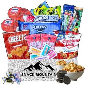 Snack Mountain Care Package 25 Count, Movie Night Basket Set, Snack Package for Teens & Adults, Candy Basket, Birthday Snack Box, Game Night Snacks, College Students Finals Week Gifts, Snack Sized Candy, Mother's Day Gift