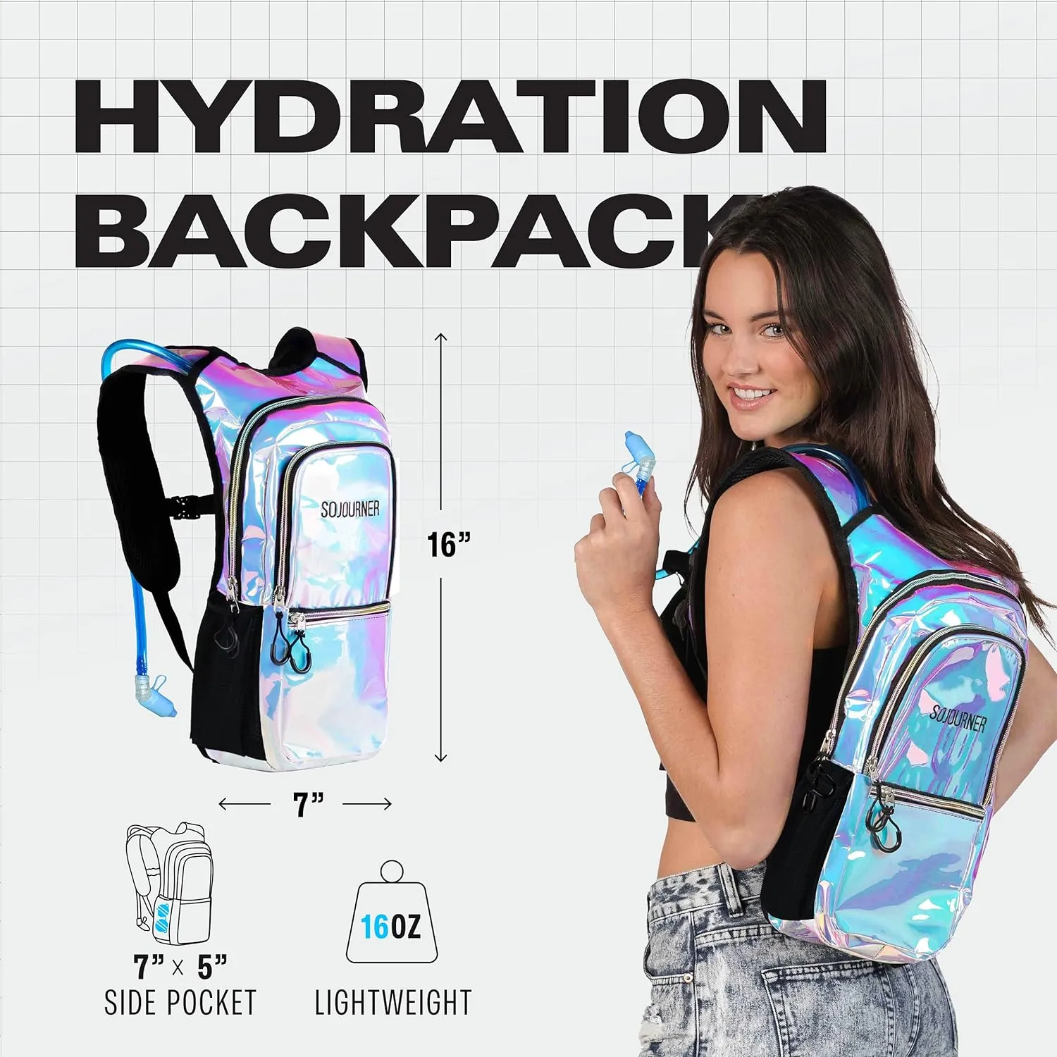 Sojourner Hydration Pack, Hydration Backpack - Water Backpack with 2l Hydration Bladder, Festival Essential - Rave Hydration Pack Hydropack Hydro for Hiking, Running, Biking, Festival Gear