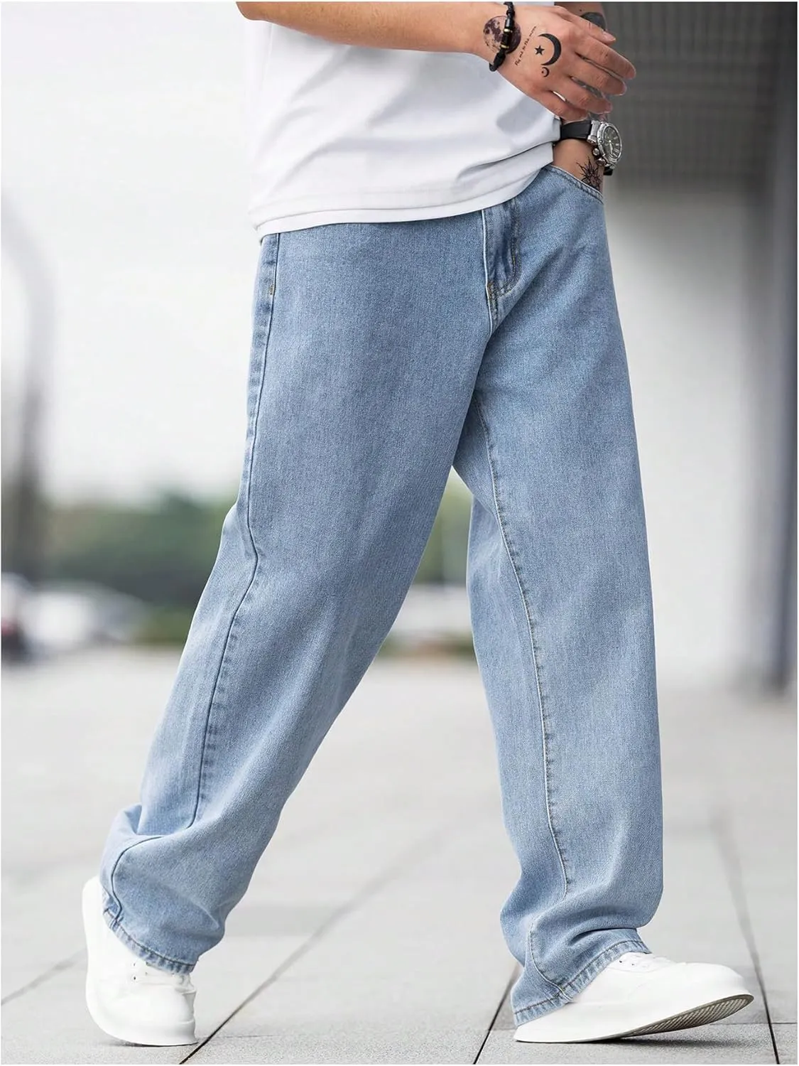 SOLY HUX Men's Vintage Wide Leg Baggy Jeans Mid Waist Casual Denim Pants Streetwear