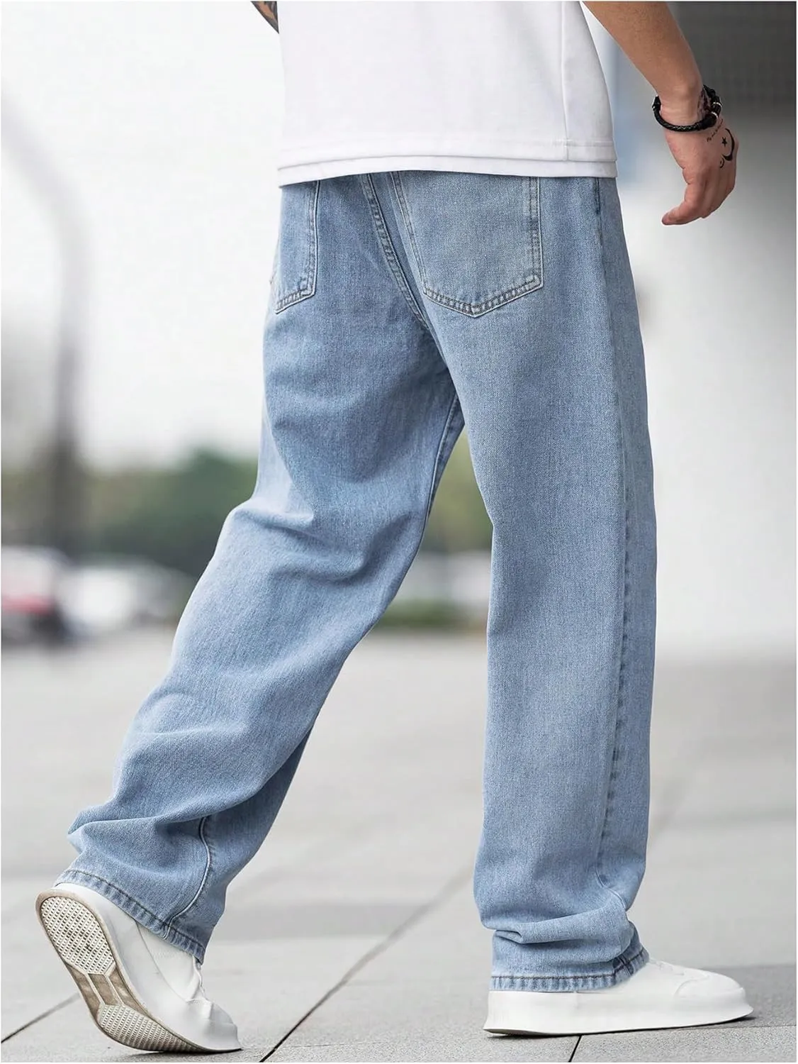 SOLY HUX Men's Vintage Wide Leg Baggy Jeans Mid Waist Casual Denim Pants Streetwear