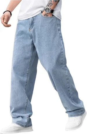 SOLY HUX Men's Vintage Wide Leg Baggy Jeans Mid Waist Casual Denim Pants Streetwear