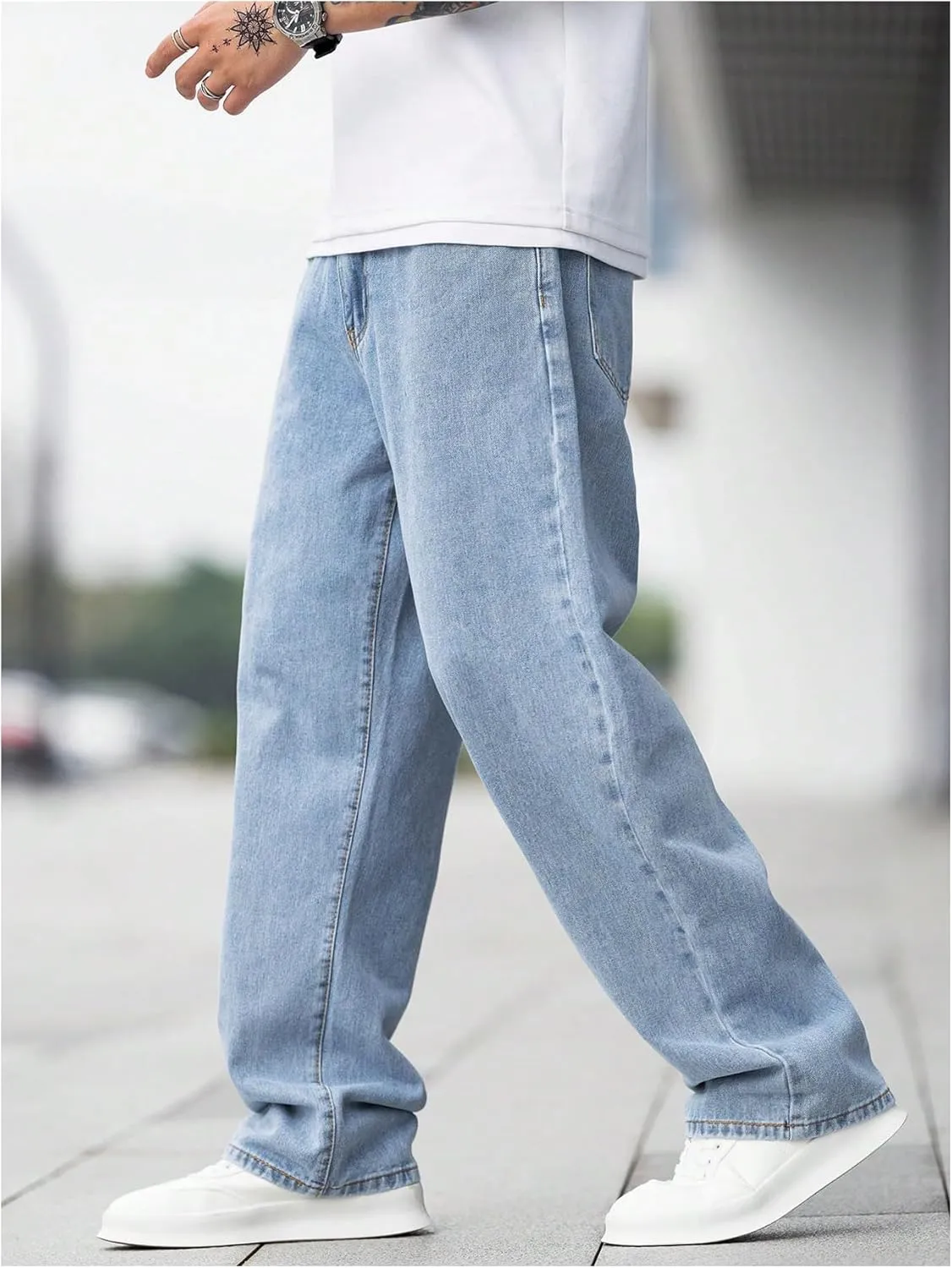 SOLY HUX Men's Vintage Wide Leg Baggy Jeans Mid Waist Casual Denim Pants Streetwear