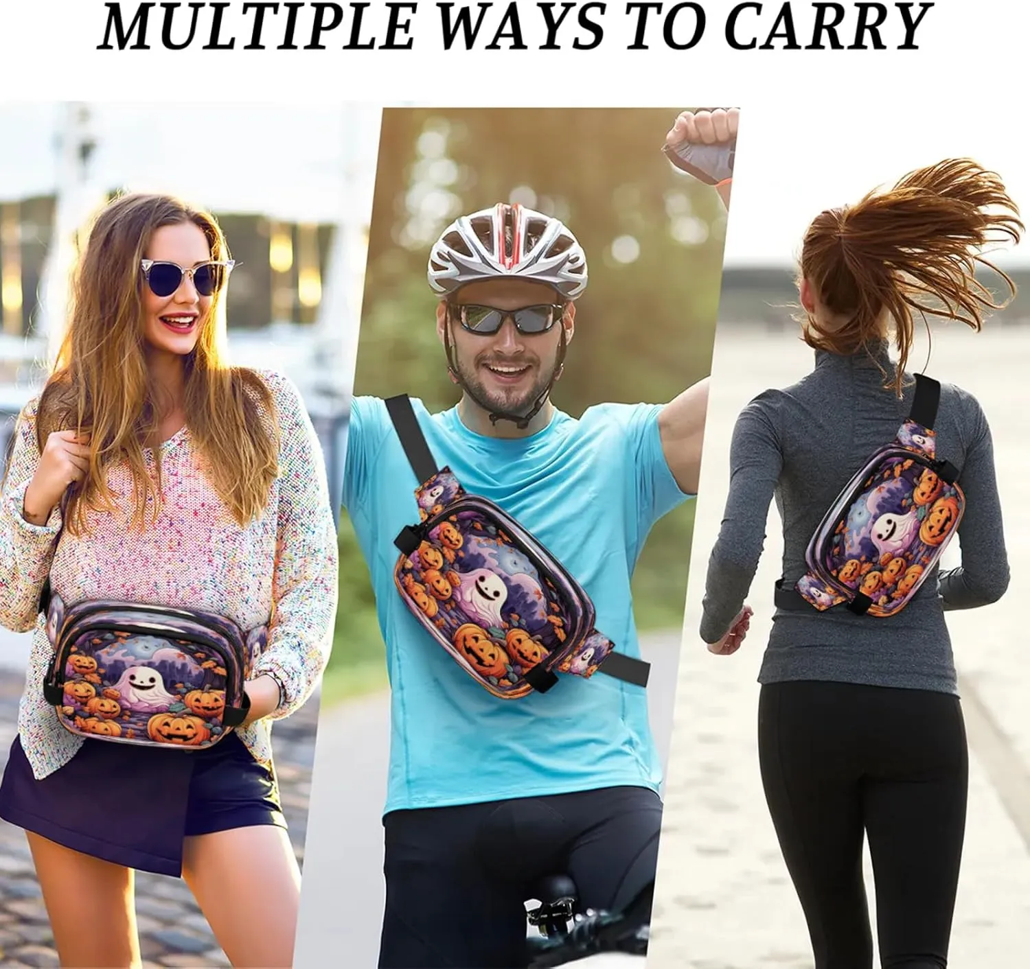 Spooky Pumpkins Waterproof Unisex Square Fanny Pack, Adjustable Waist Bag with Pockets, Sturdy Lightweight Crossbody Bag for Travel, Running, Hiking (9x6.1x2.5 Inches)