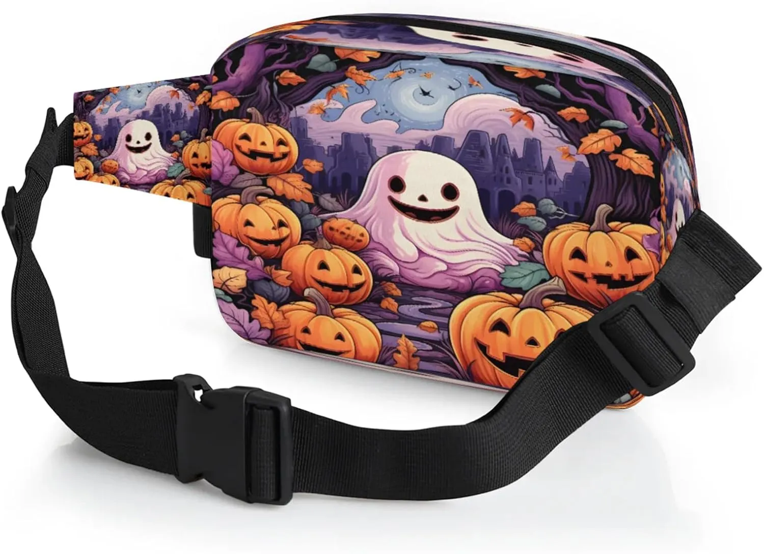 Spooky Pumpkins Waterproof Unisex Square Fanny Pack, Adjustable Waist Bag with Pockets, Sturdy Lightweight Crossbody Bag for Travel, Running, Hiking (9x6.1x2.5 Inches)
