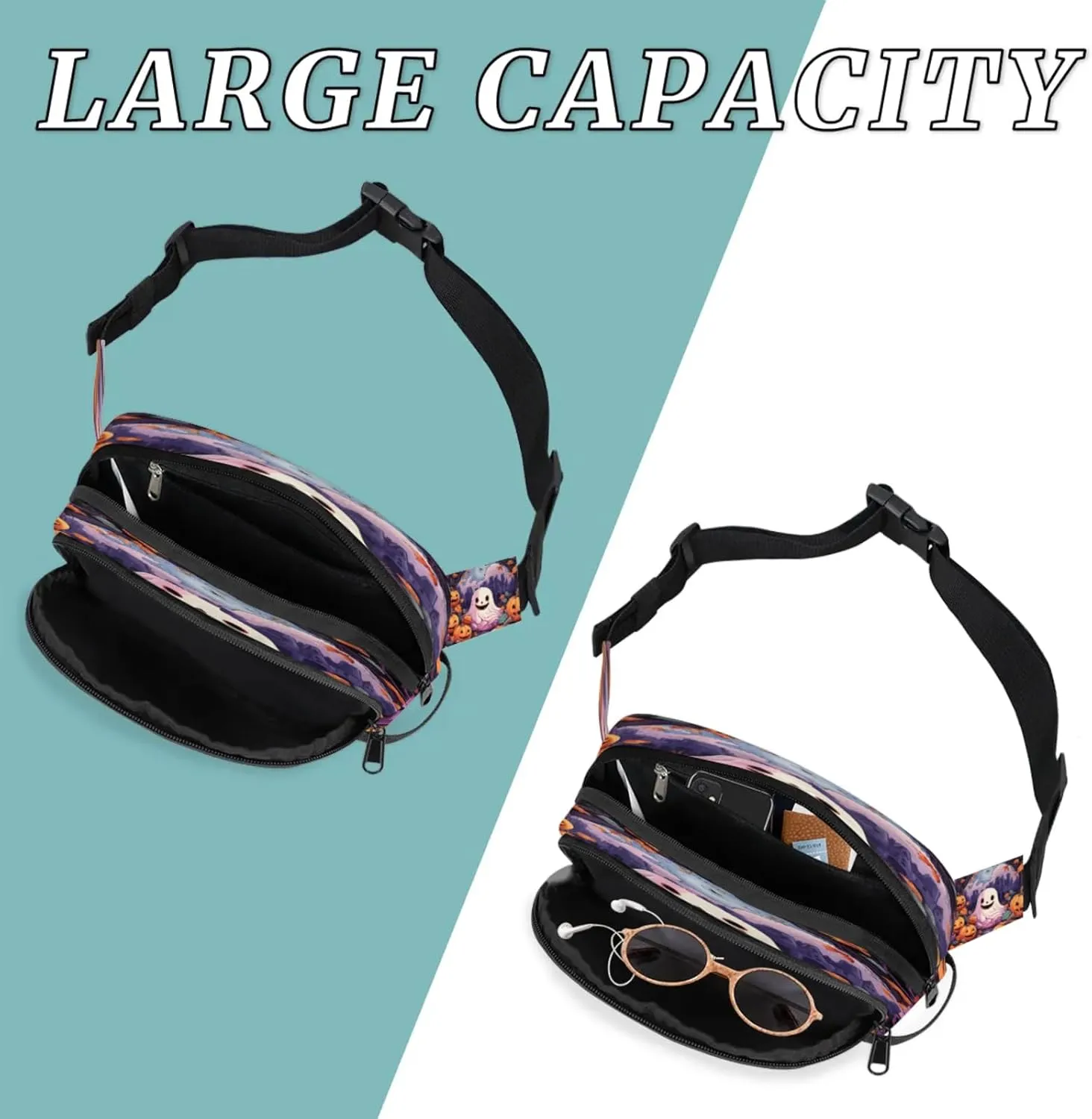 Spooky Pumpkins Waterproof Unisex Square Fanny Pack, Adjustable Waist Bag with Pockets, Sturdy Lightweight Crossbody Bag for Travel, Running, Hiking (9x6.1x2.5 Inches)