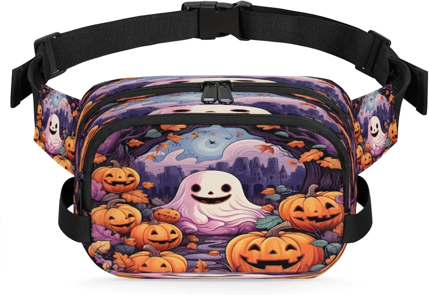 Spooky Pumpkins Waterproof Unisex Square Fanny Pack, Adjustable Waist Bag with Pockets, Sturdy Lightweight Crossbody Bag for Travel, Running, Hiking (9x6.1x2.5 Inches)