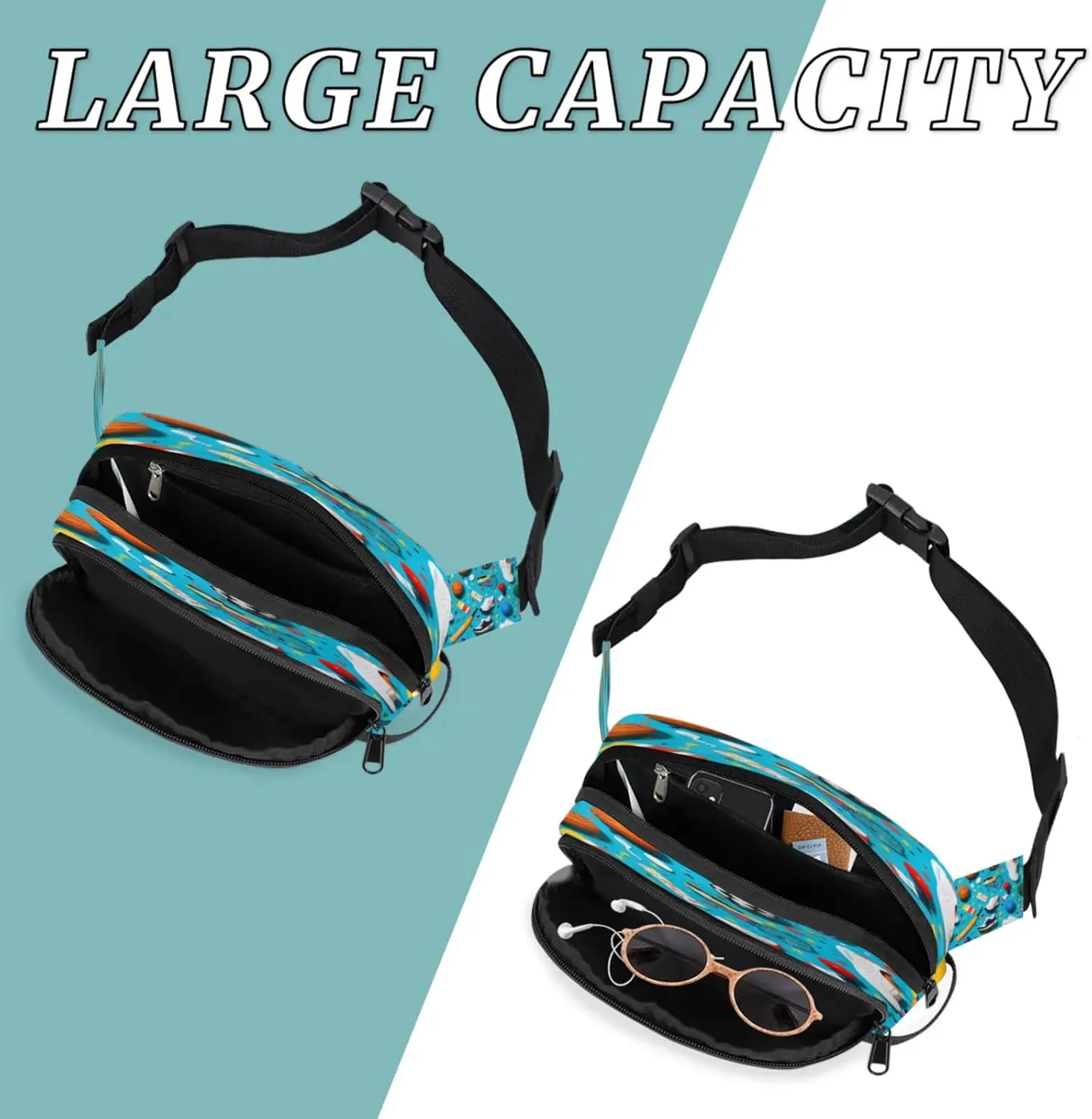 Sport Fiesta Waterproof Unisex Square Fanny Pack, Adjustable Waist Bag with Pockets, Sturdy Lightweight Crossbody Bag for Travel, Running, Hiking (9x6.1x2.5 Inches)