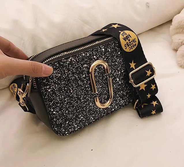 Square Handbag quality Fashion Black Trustworthy service Leather Women's Designer Messenger High Sequin Shoulder Luxury bag New bag 2019 Ladies Top selection PU