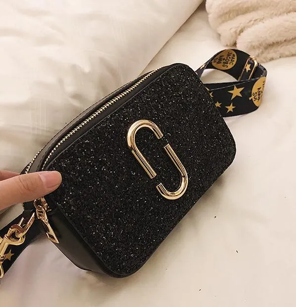 Square Handbag quality Fashion Black Trustworthy service Leather Women's Designer Messenger High Sequin Shoulder Luxury bag New bag 2019 Ladies Top selection PU