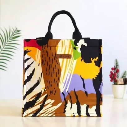 Square Shopping Bag - Beautiful Canvas and Japanese Cotton Fabric - Versatile and Stylish