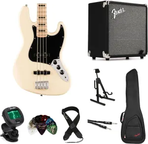 Squier Affinity Series Active Jazz Bass Amp Essentials Bundle - Olympic White