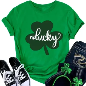 St Patricks Day Shirt Women Shamrock Graphic Tees St Patty's Lucky T-Shirt Green Irish Tops