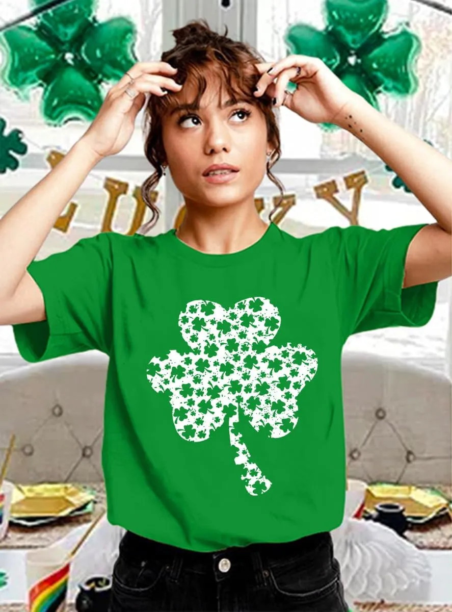 St Patricks Day Shirt Women Shamrock Graphic Tees St Patty's Lucky T-Shirt Green Irish Tops
