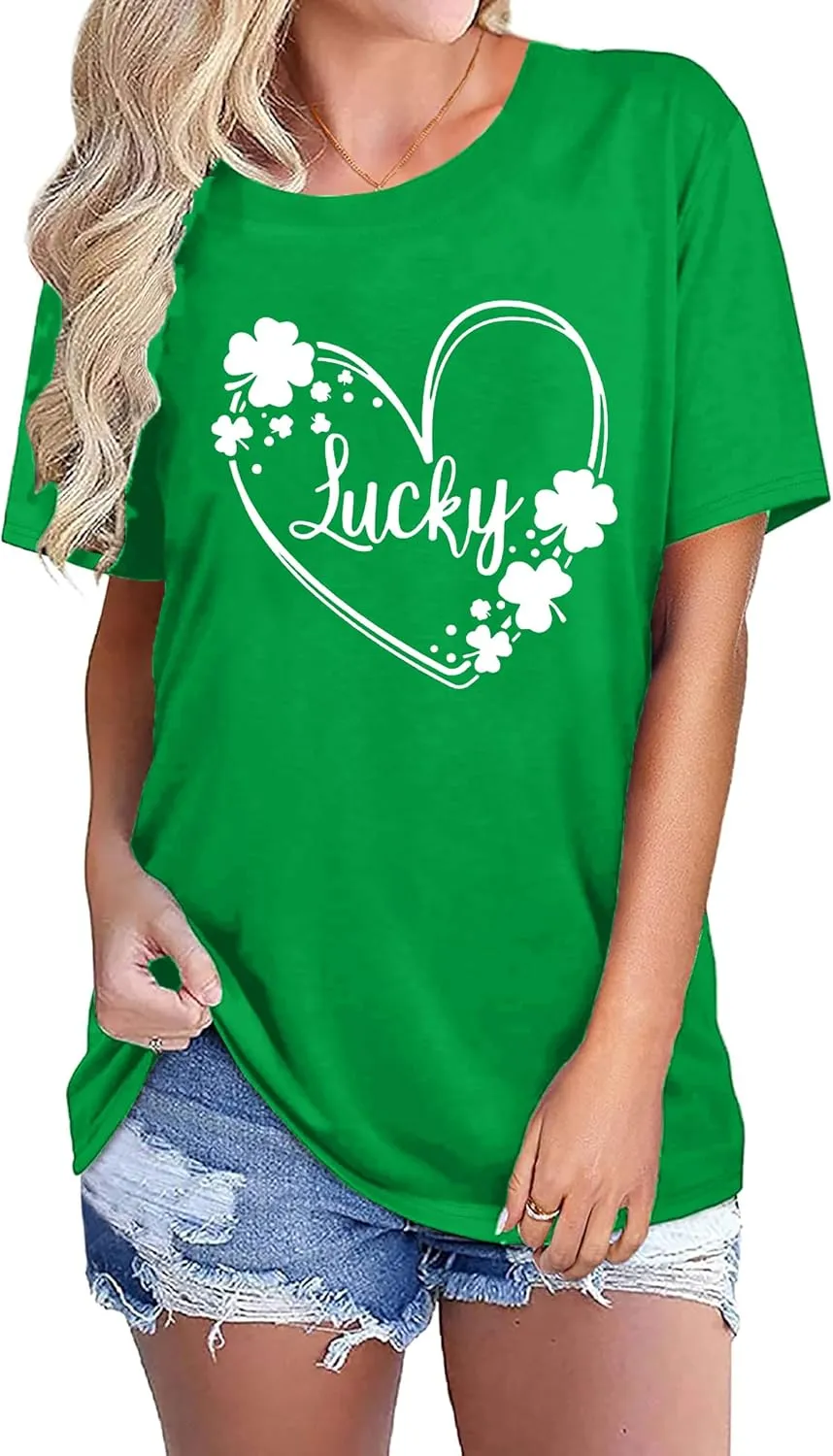 St Patricks Day Shirt Women Shamrock Graphic Tees St Patty's Lucky T-Shirt Green Irish Tops
