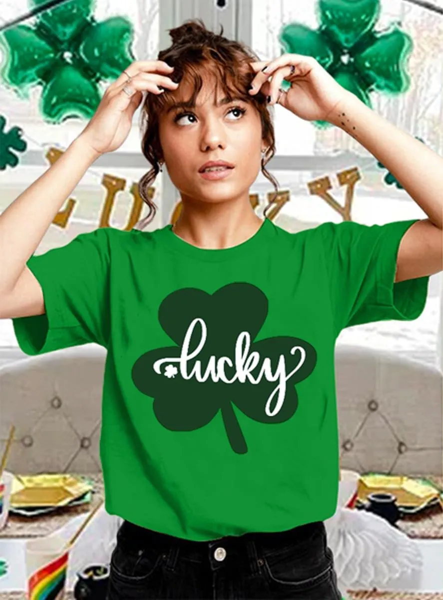 St Patricks Day Shirt Women Shamrock Graphic Tees St Patty's Lucky T-Shirt Green Irish Tops