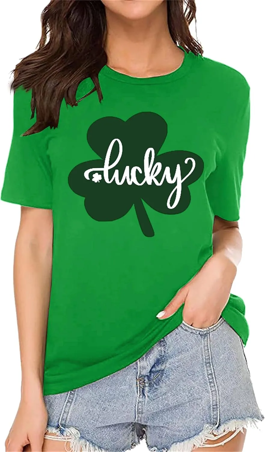 St Patricks Day Shirt Women Shamrock Graphic Tees St Patty's Lucky T-Shirt Green Irish Tops