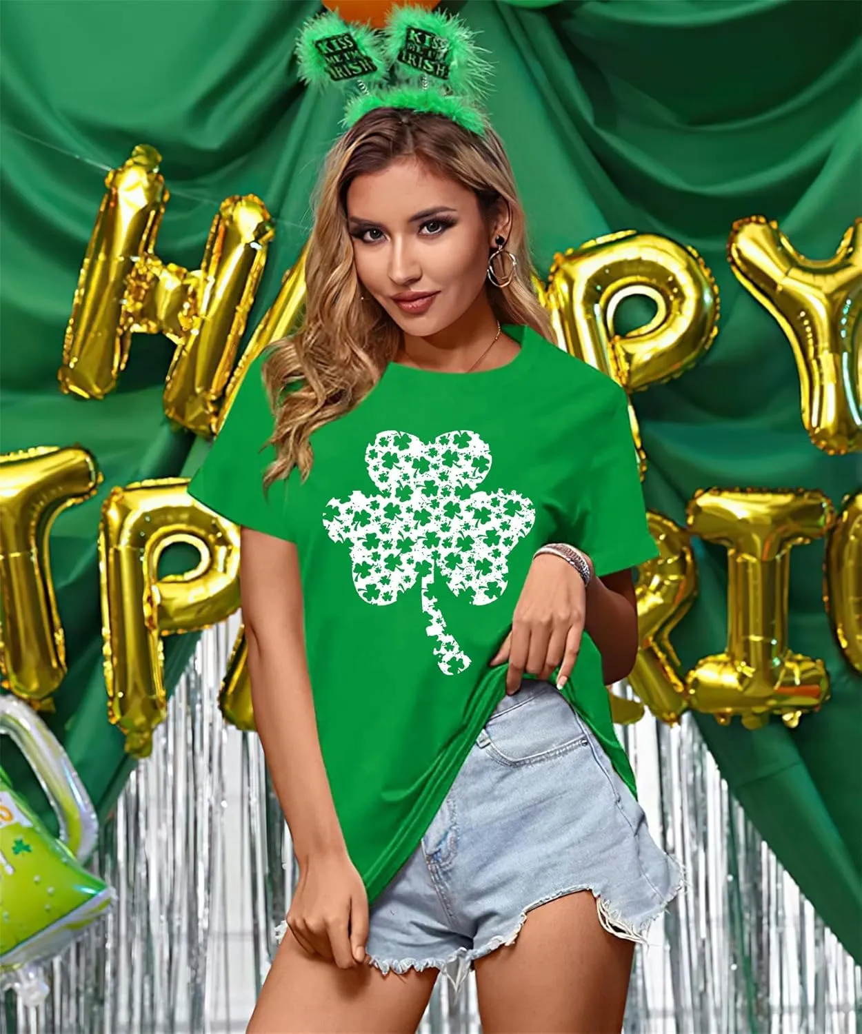 St Patricks Day Shirt Women Shamrock Graphic Tees St Patty's Lucky T-Shirt Green Irish Tops