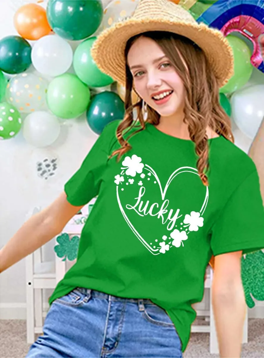 St Patricks Day Shirt Women Shamrock Graphic Tees St Patty's Lucky T-Shirt Green Irish Tops