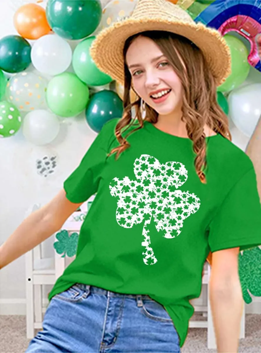 St Patricks Day Shirt Women Shamrock Graphic Tees St Patty's Lucky T-Shirt Green Irish Tops