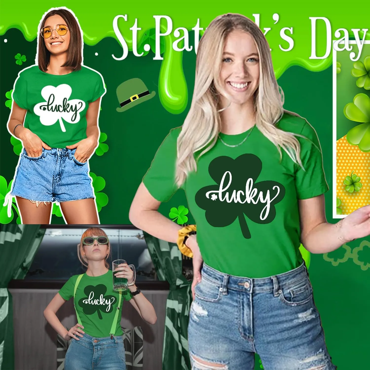 St Patricks Day Shirt Women Shamrock Graphic Tees St Patty's Lucky T-Shirt Green Irish Tops