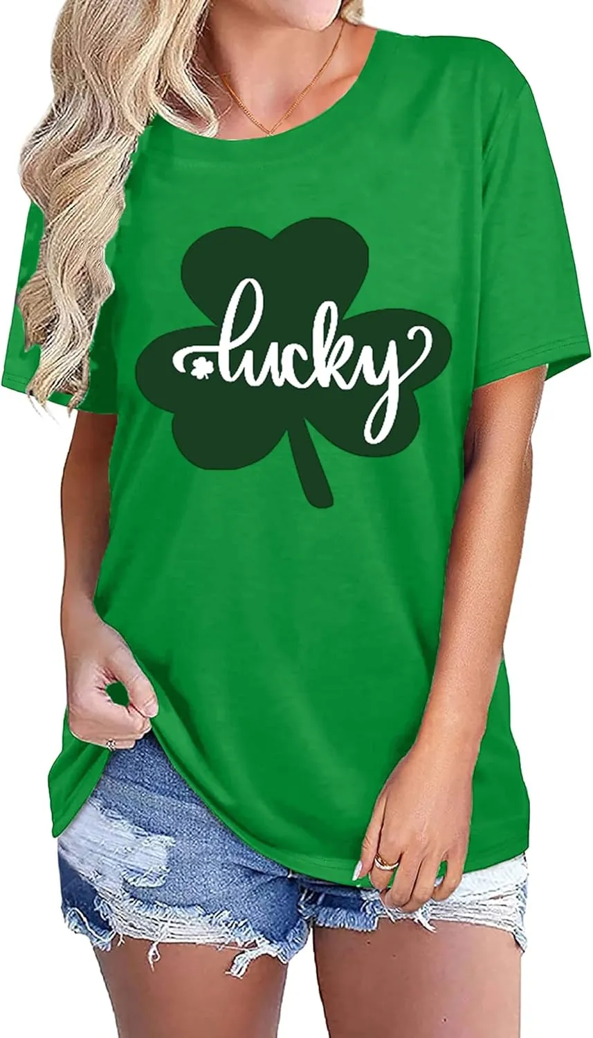 St Patricks Day Shirt Women Shamrock Graphic Tees St Patty's Lucky T-Shirt Green Irish Tops