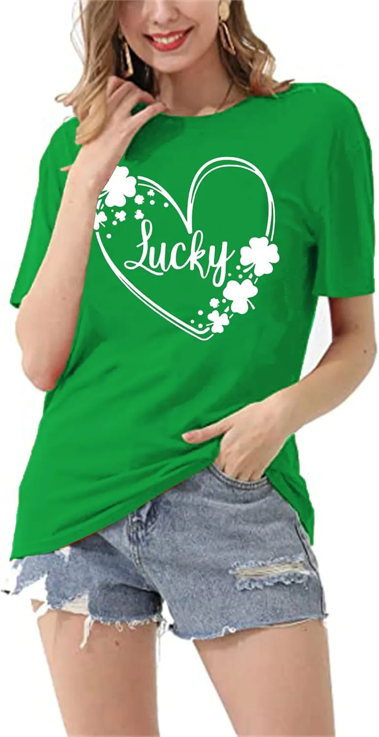 St Patricks Day Shirt Women Shamrock Graphic Tees St Patty's Lucky T-Shirt Green Irish Tops
