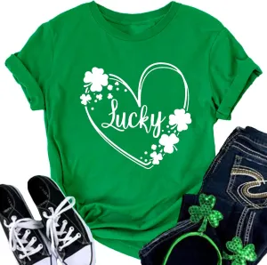 St Patricks Day Shirt Women Shamrock Graphic Tees St Patty's Lucky T-Shirt Green Irish Tops