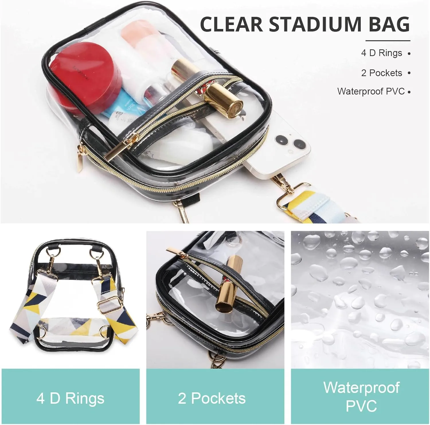 Stadium Approved Crossbody Purse for Women - Clear Stadium Bag for Sporting Events, Concerts