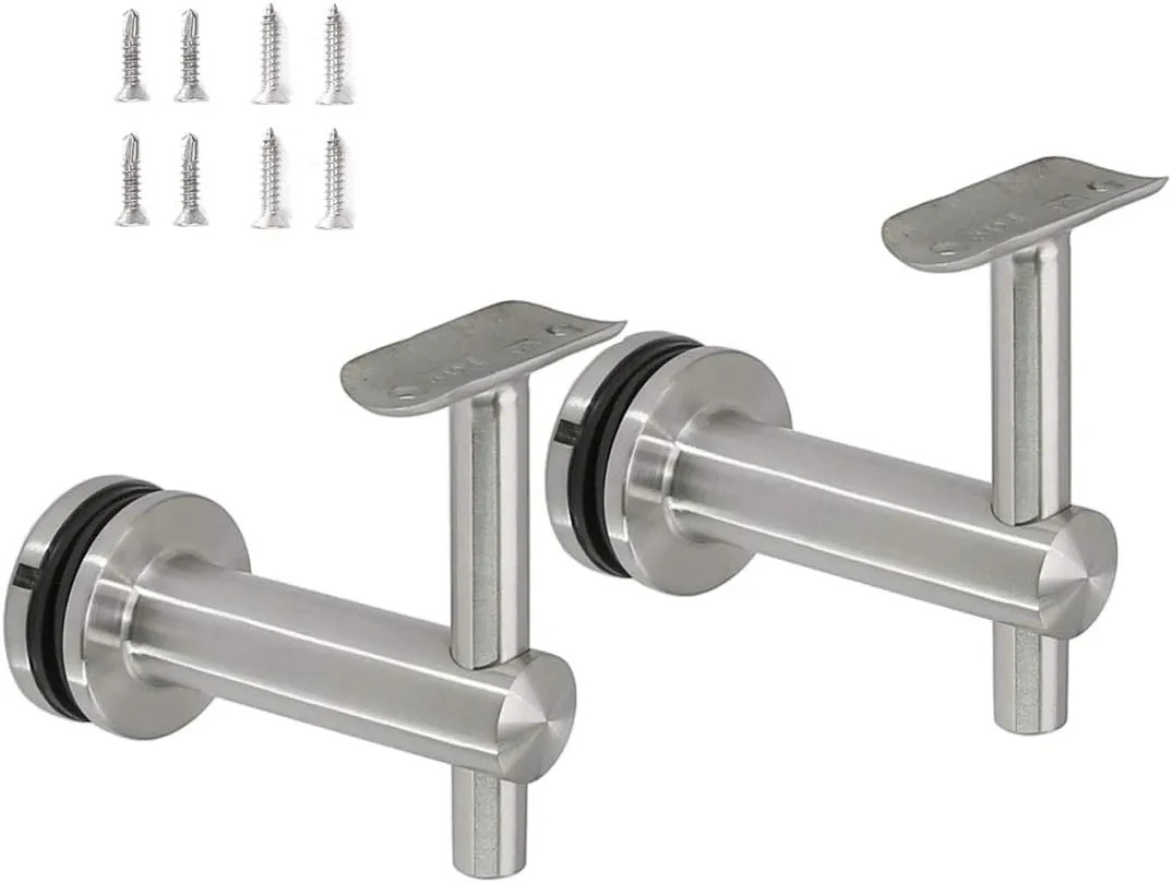 Stainless Steel 316 Grade Glass Mounted Handrail Bracket for 1-1/2 or 1-5/8 Round Tubing, GB-142S, (Satin Finish, 2-Pack)