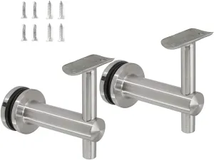 Stainless Steel 316 Grade Glass Mounted Handrail Bracket for 1-1/2 or 1-5/8 Round Tubing, GB-142S, (Satin Finish, 2-Pack)