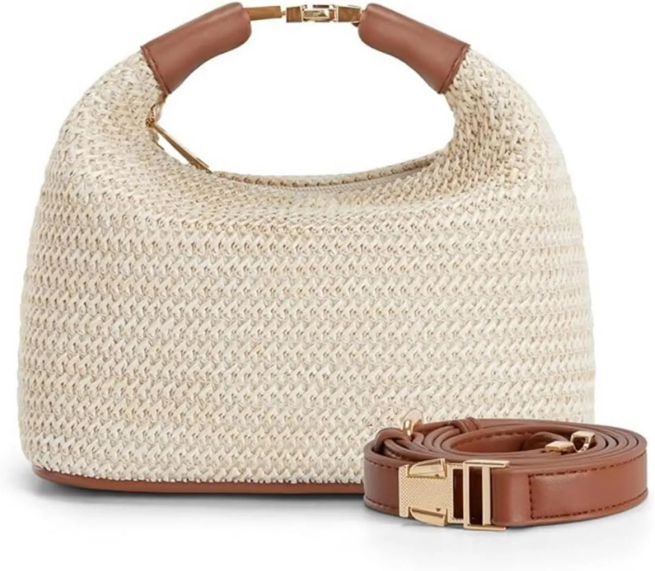 Straw Crossbody Bag for Women, Summer Raffia Handbag Top Handle Woven Tote Purse Vacation Handmade Bucket Clutch Bag
