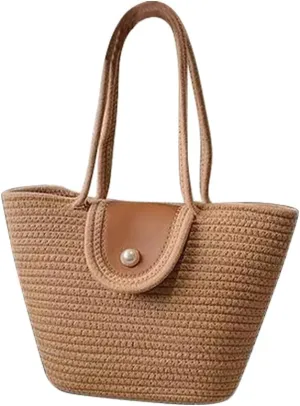 Straw Woven Tote Women Shoulder Bag Satchel Retro Handmade Handbag Large Capacity Purse Summer Beach Travel Daily Totes Khaki