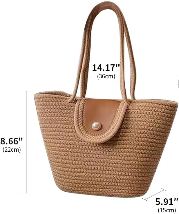 Straw Woven Tote Women Shoulder Bag Satchel Retro Handmade Handbag Large Capacity Purse Summer Beach Travel Daily Totes Khaki