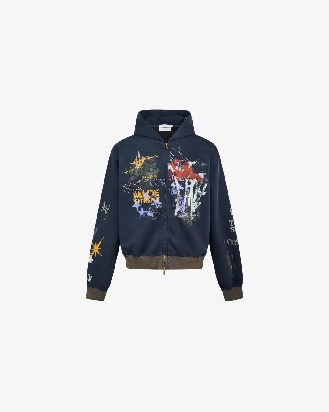 Street Graffiti Print Loose Zip-up Hoodie "Blue"