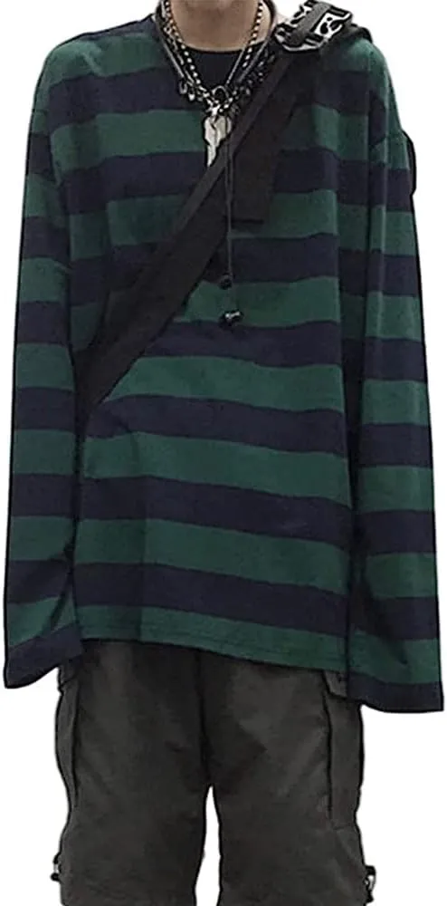 Striped Crewneck Long-Sleeve T-Shirt Alt Pullover Emo Shirt Punk Japanese Harajuku Streetwear