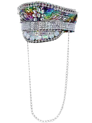 Studded Sequined Adults Rainbow Festival Peaked Hat
