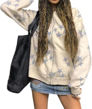 Sumleno Fairy Grunge Clothes Alt Emo Clothing Y2k Zip Up Hoodie Oversized Hooded Sweatshirt Harajuku Aesthetic Jacket