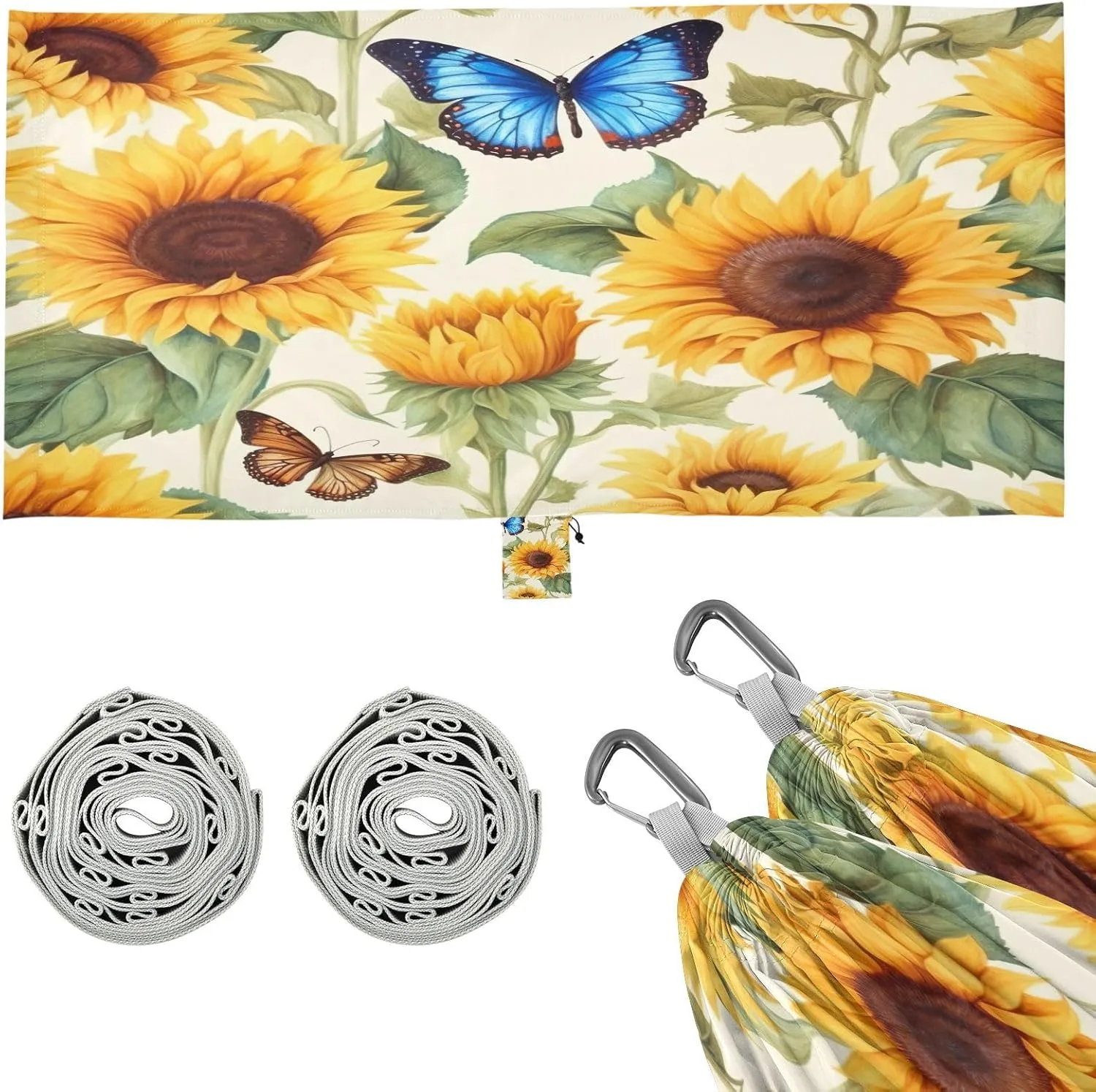 Sunflower Butterfly Camping Hammock, Single Portable Hammocks with Tree Straps & Attached Carry Bag, 330Lbs Capacity Perfect for Outside Indoor Hiking Beach Backpack Travel