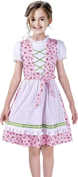 Sunny Fashion Girls German Dirndl Dress Costumes for Bavarian Oktoberfest Vintage Pink